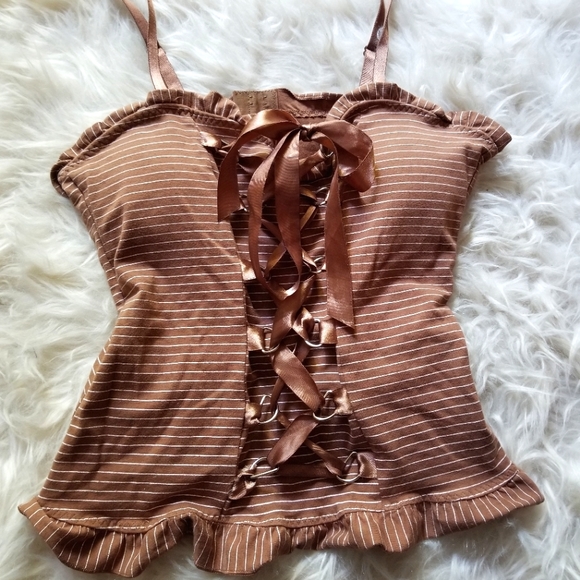 Vintage Tops - Vintage Connection 18 Brown Pinstripe Bustier Top